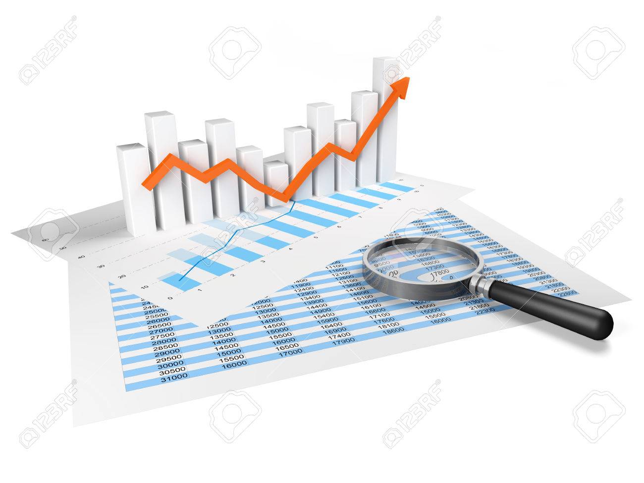 financial charts and statistics on paper with up arrow stock photo financial charts