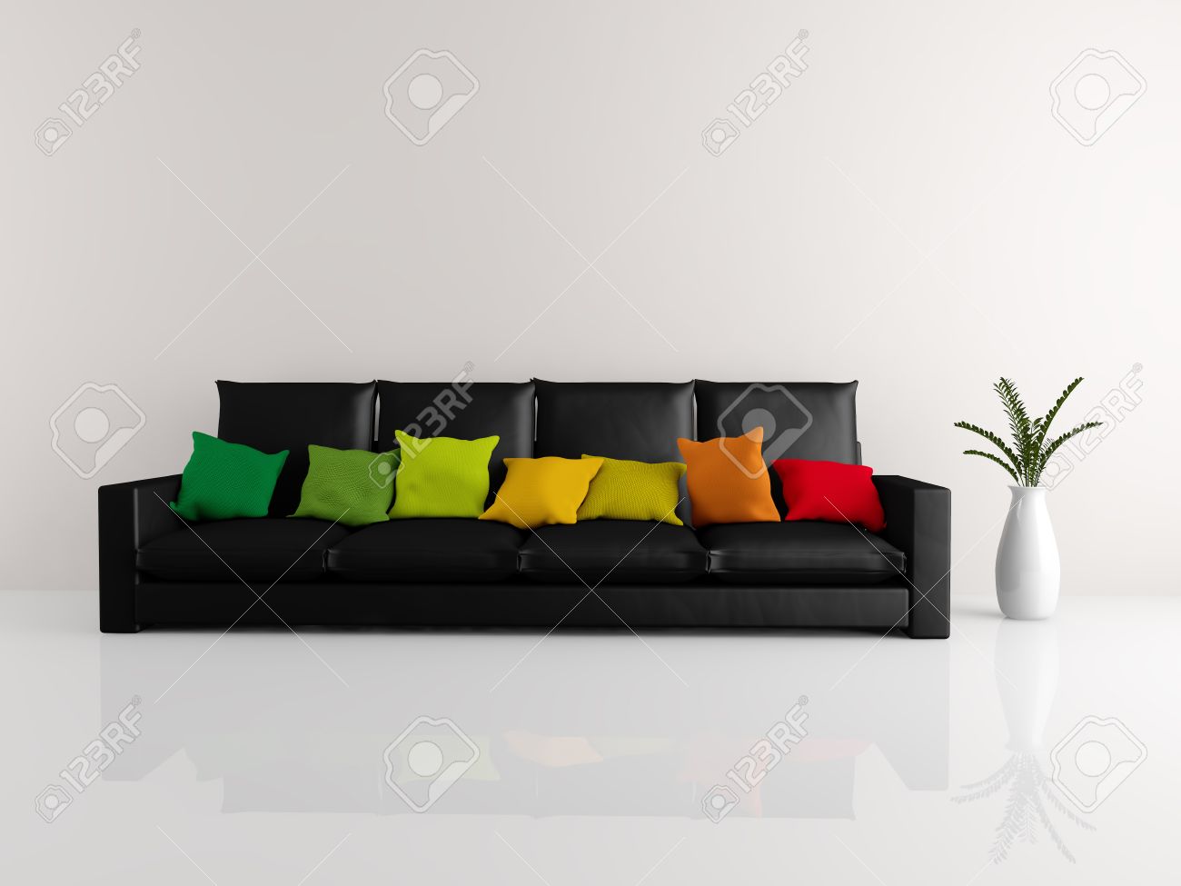 black sofa with pillows