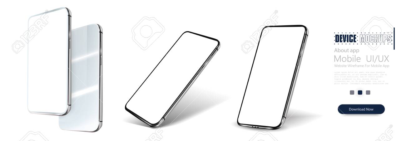 Download Smartphone Frame Less Blank Screen Rotated Position A Collection Of Smartphones At Different Angles Collection Mobile Phones Isolated On White Background Template Infographics Or Presentation 3d Royalty Free Cliparts Vectors And Stock Illustration