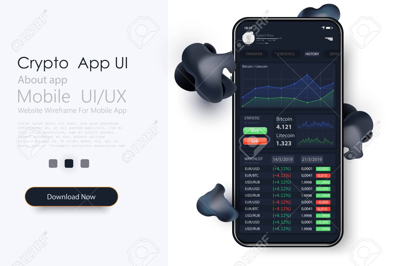 전화 화면의 무역 교환 앱. 모바일 뱅킹 암호 화폐 Ui, Ux, Gui. 로열티 무료 사진, 그림, 이미지 그리고 스톡포토그래피.  Image 142568998