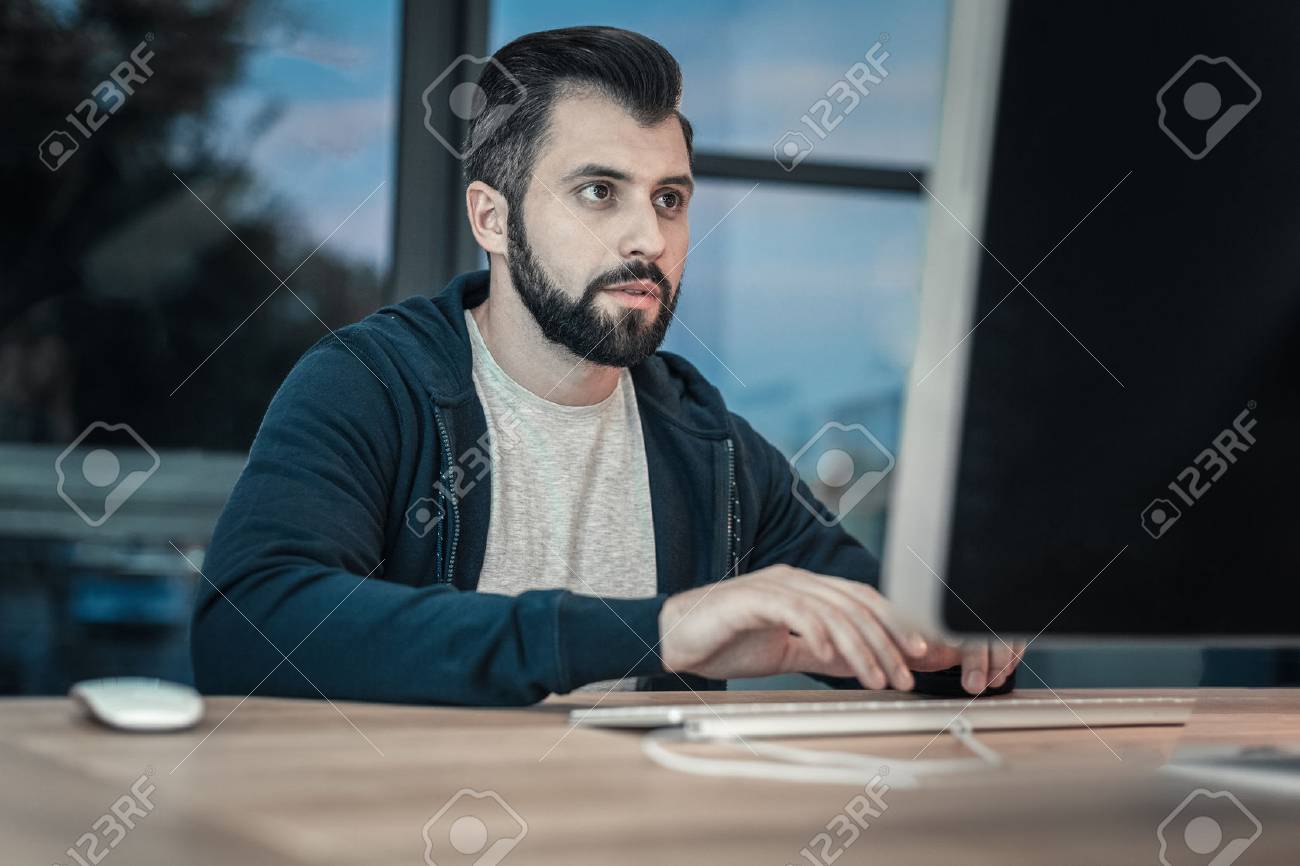 Computer Command Attentive Pensive It Guy Typing While Posing