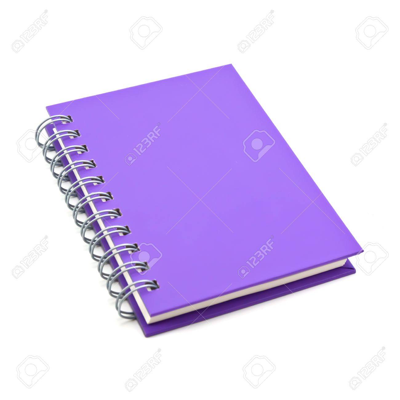 purple notebook isolated on white background office equipment stock