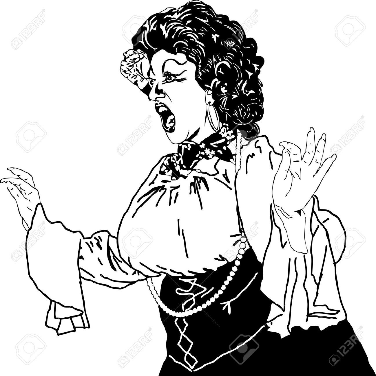 黒と白を離れた間遠女性歌う女優の描画 のイラスト素材 ベクタ Image