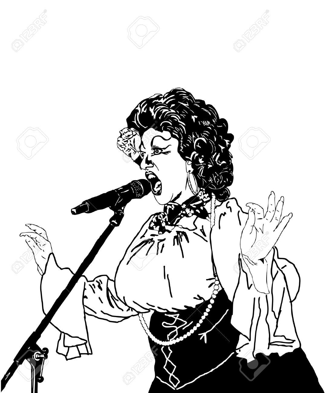 黒と白の画像女優歌手のマイクで のイラスト素材 ベクタ Image