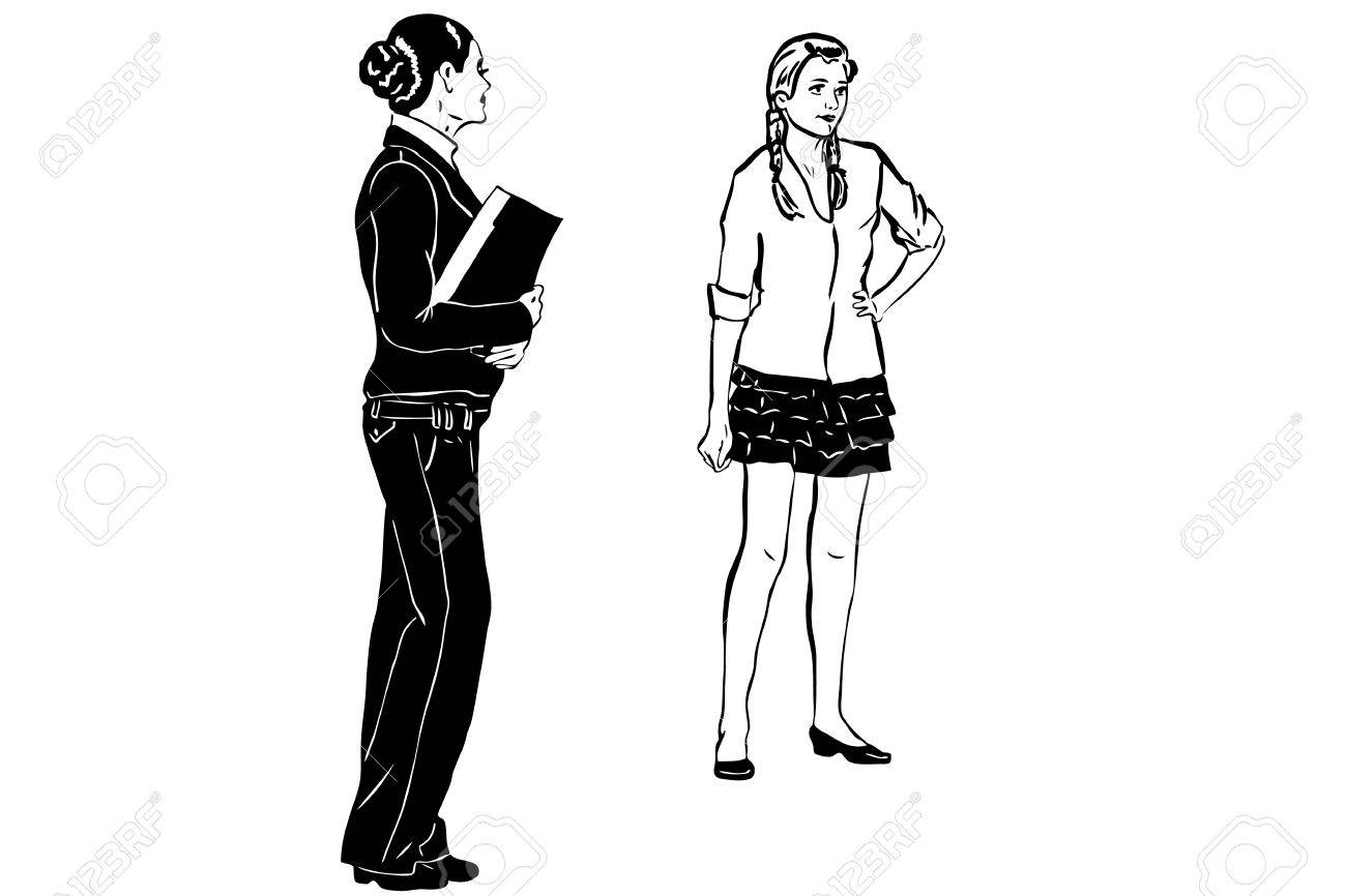 Sketch A Young Teacher And Student Communicate