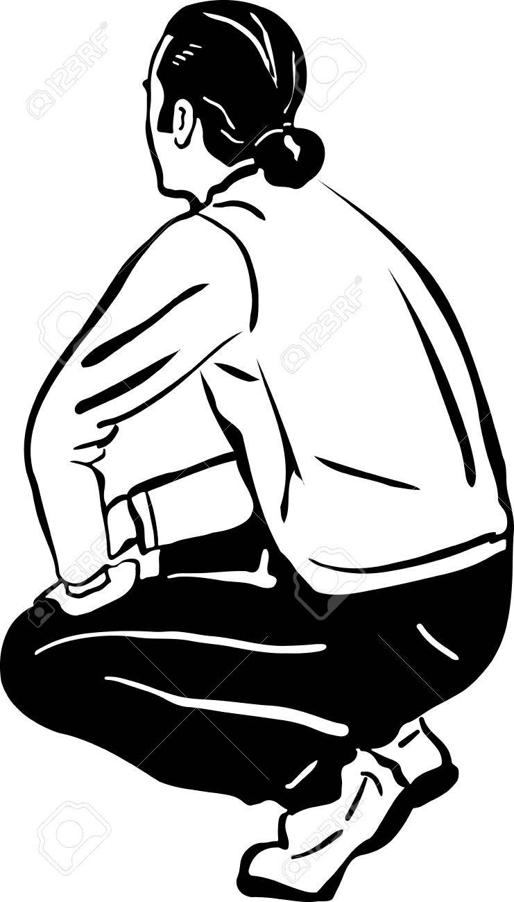 男の黒と白のスケッチうずくまってください のイラスト素材 ベクタ Image