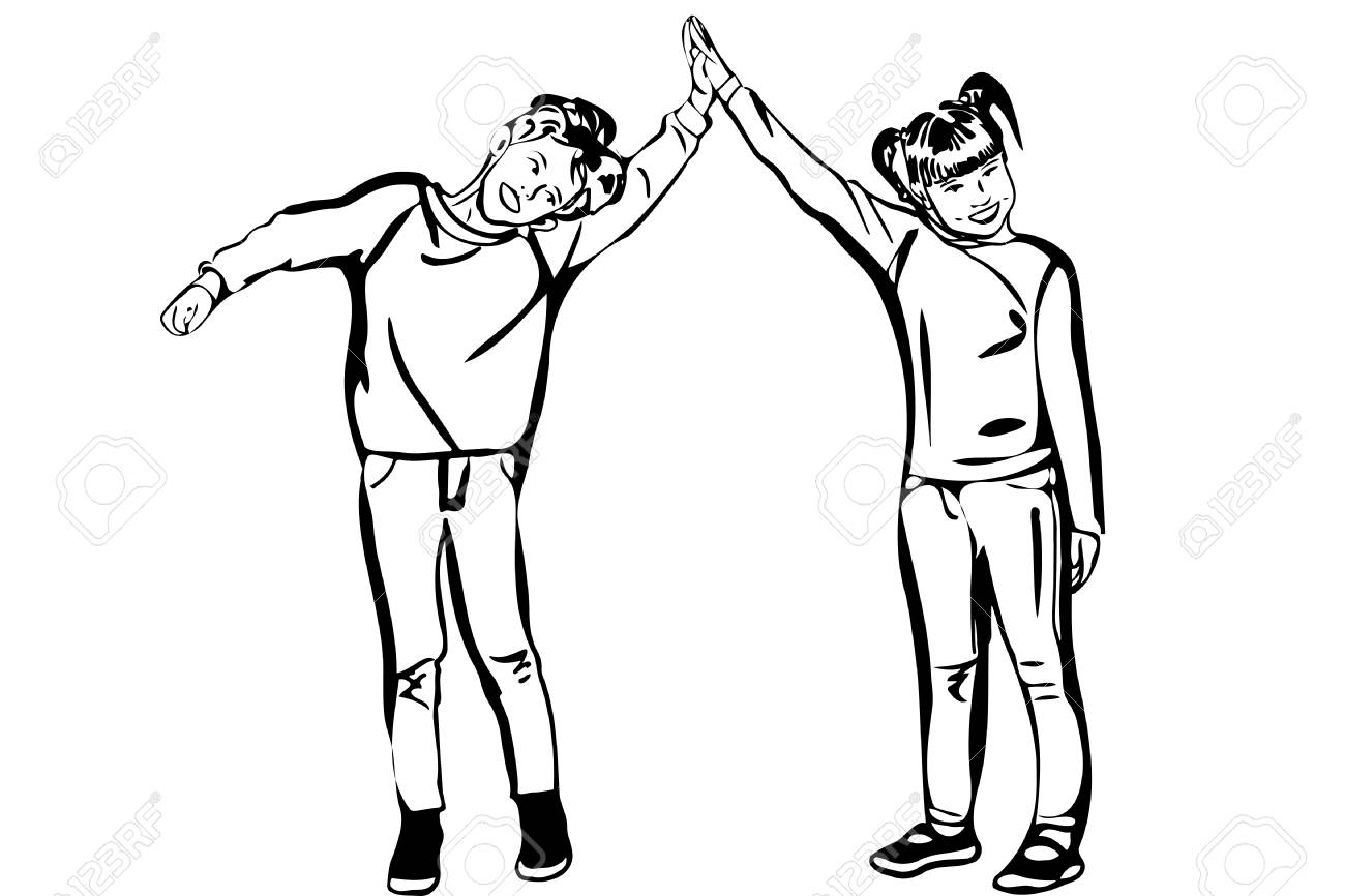 Black And White Vector Sketch Boy And Girl Hold Hands Royalty Free Cliparts Vectors And Stock Illustration Image