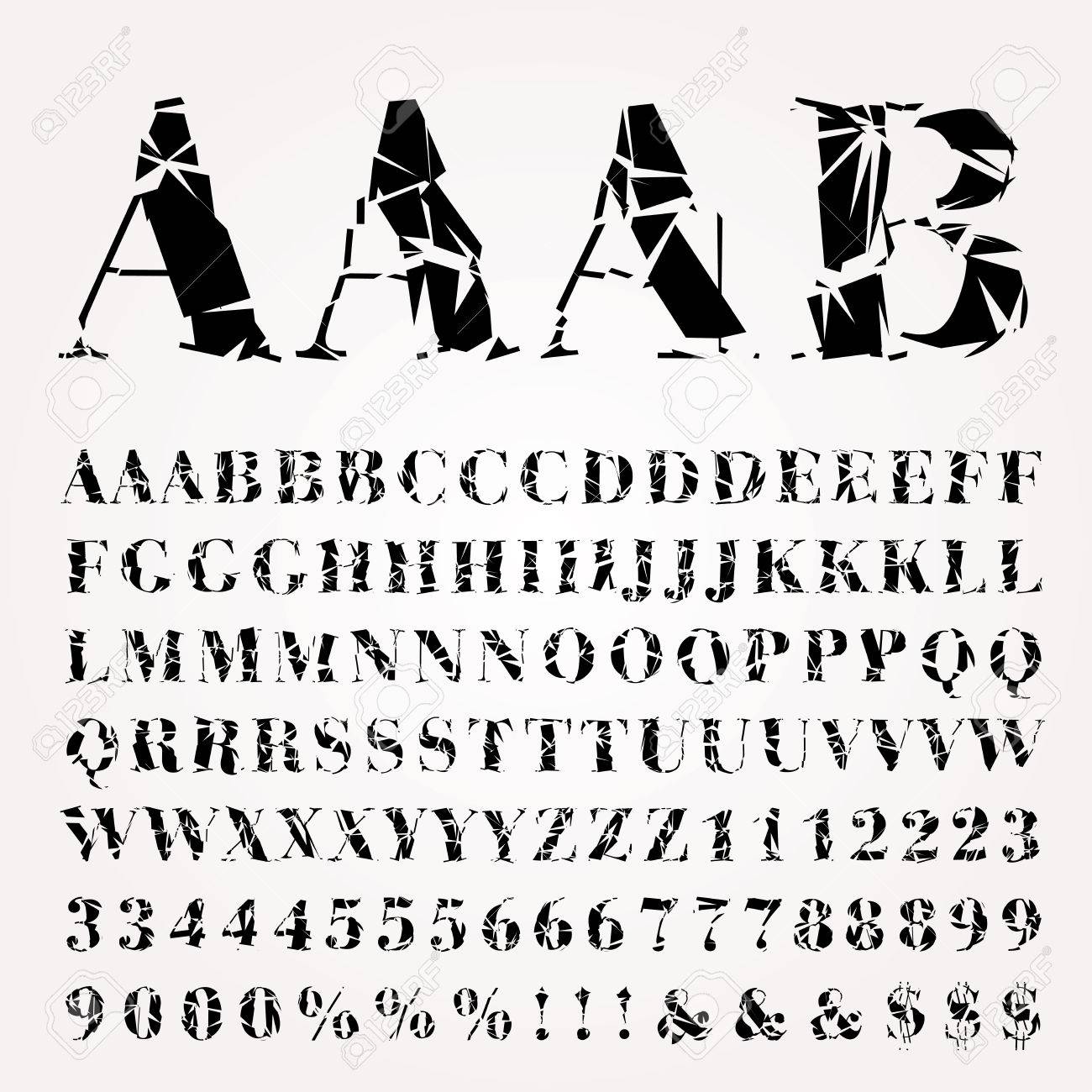 グランジ壊れた壊れたガラス フォント アルファベット文字 組版の種類ごとにさまざまなソリューションをカットのイラスト素材 ベクタ Image