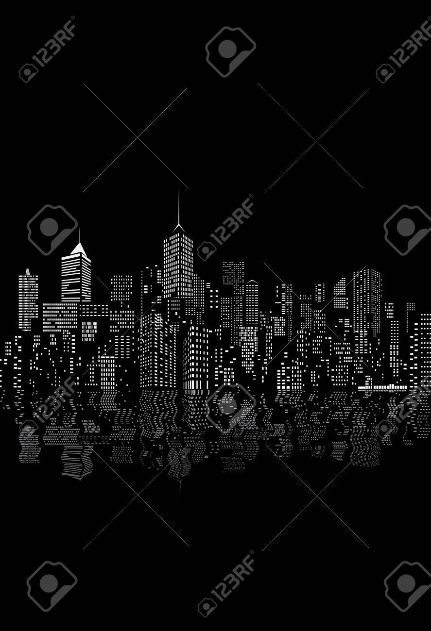 windows on abstract city skylines in black and white with reflection