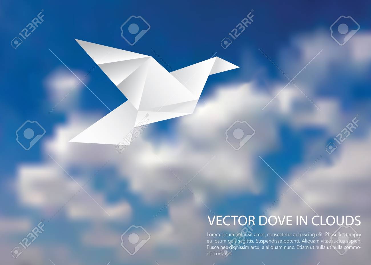 paper dove in cloudy sky vector template royalty free cliparts