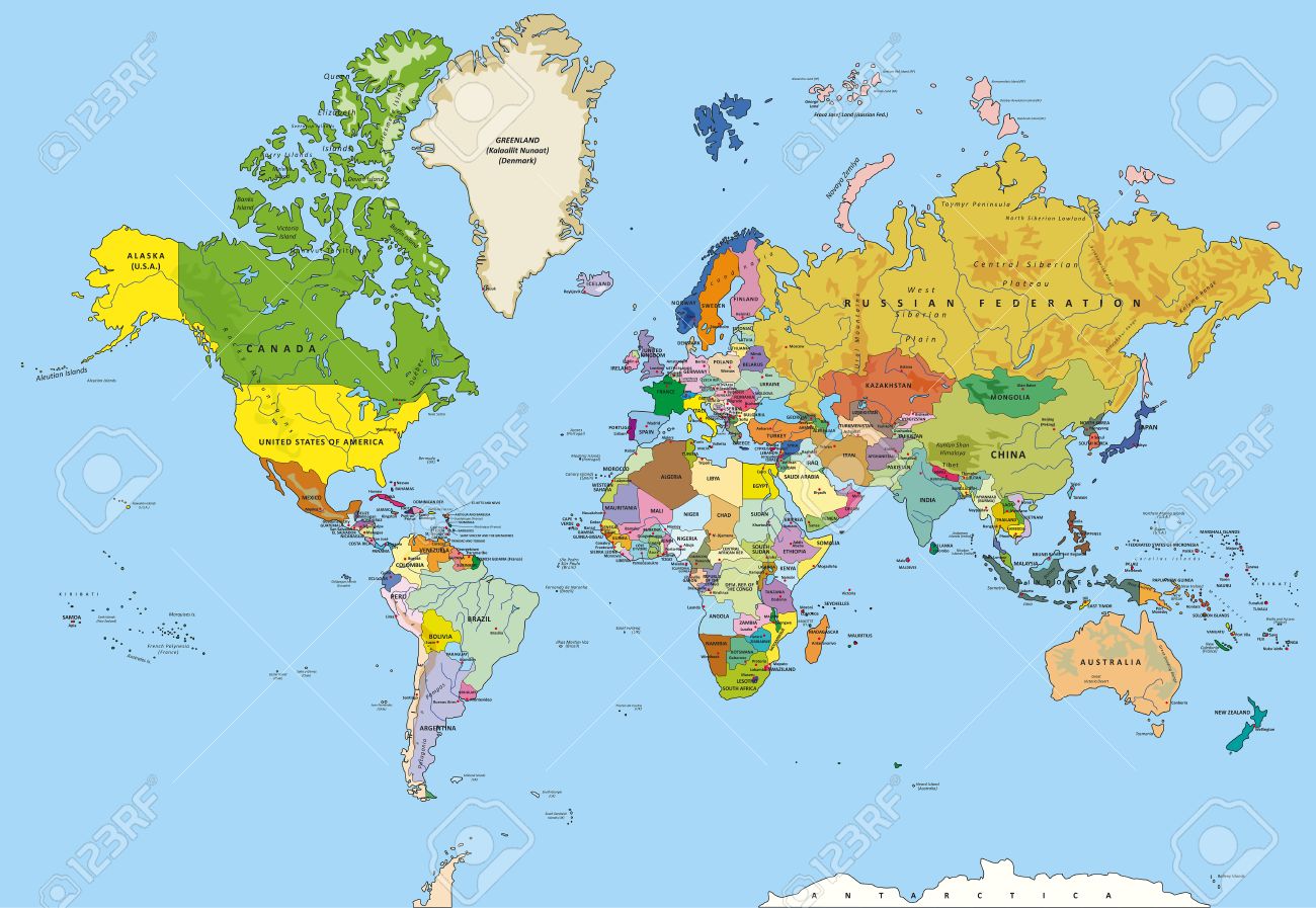 Highly detailed political world map with capitals, rivers, separated layers. Vector illustration. - 53723667 Highly detailed political world map with capitals, rivers, separated layers. Vector illustration. - 53723667