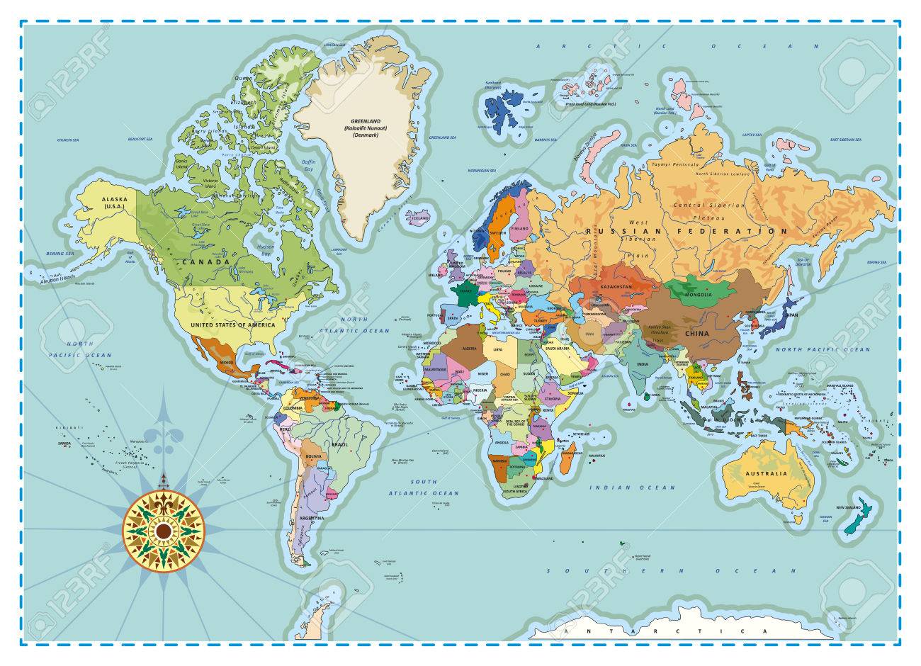 highly detailed political world map with capitals rivers separated layers vector illustration royalty free cliparts vectors and stock illustration image 72109125