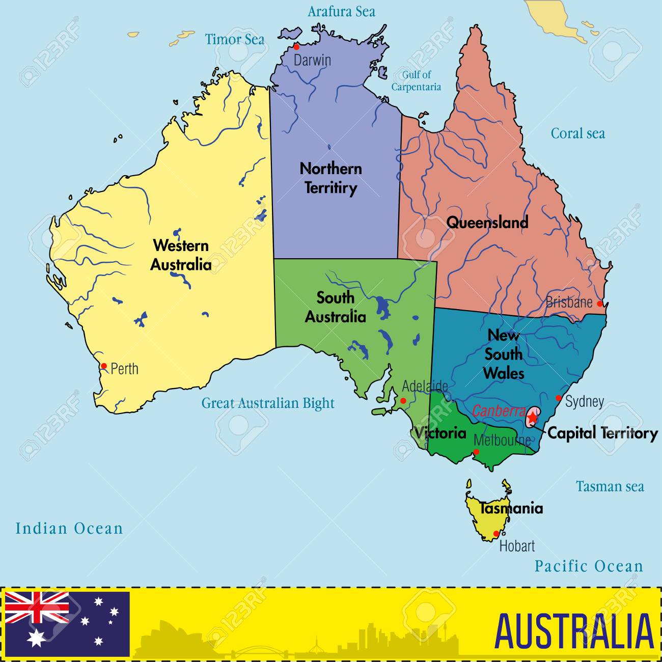 vector vector highly detailed political map of australia with regions and their capitals