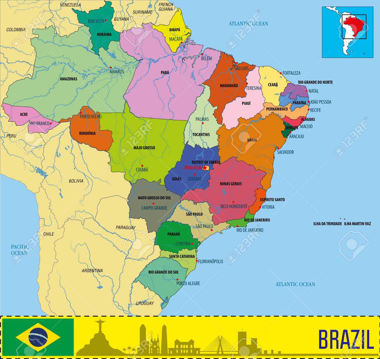 地域とその首都を持つブラジルの政治地図のイラスト素材 ベクタ Image