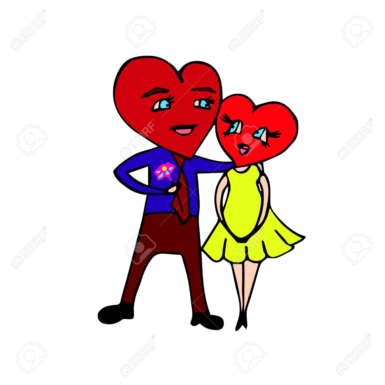 Amour Coeur Homme Et Femme Dessin Anime Sur Background Vector Blanc Clip Art Libres De Droits Vecteurs Et Illustration Image