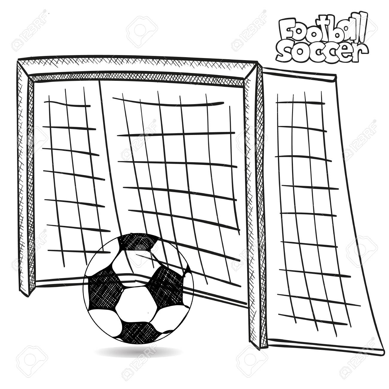 サッカーゴールとサッカーボールの描画 白い背景 ベクトル のイラスト素材 ベクタ Image