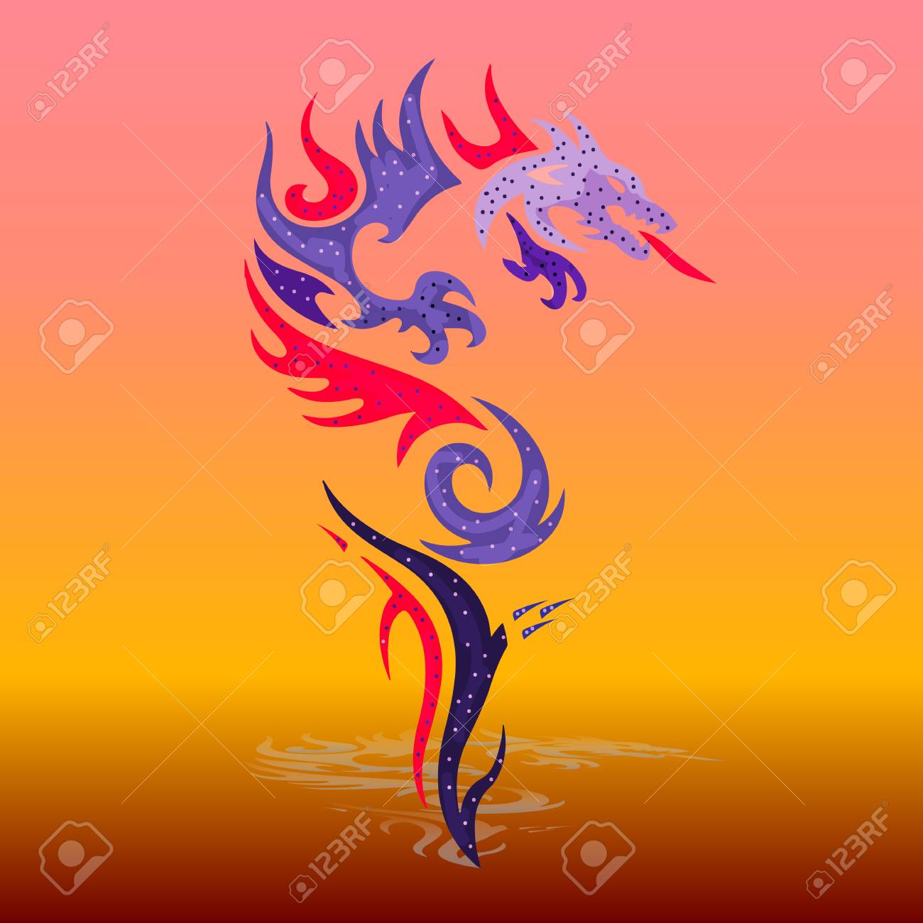 ornate violet spotted dragon from the mouth fires cartoon