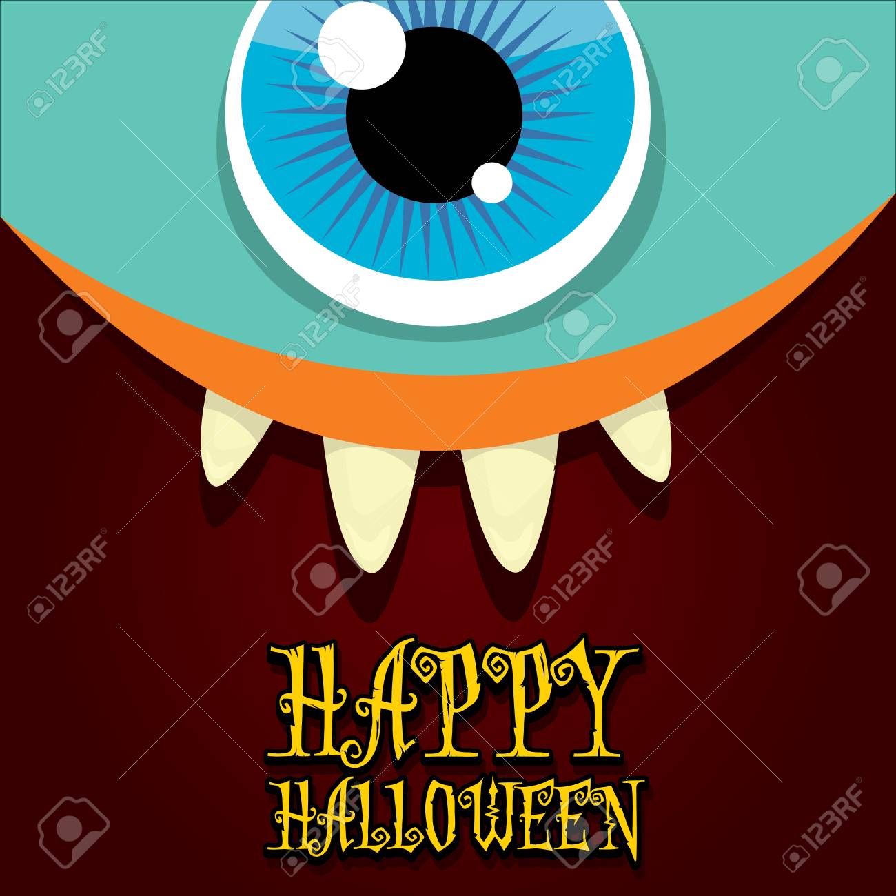 monster face vector illustration happy halloween greeting card