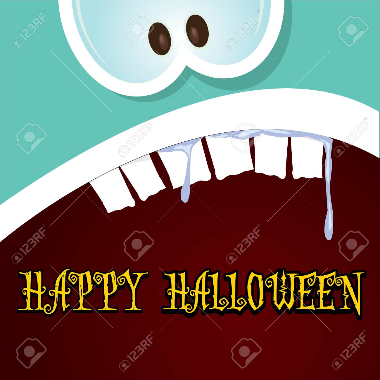 monster face vector illustration happy halloween greeting card