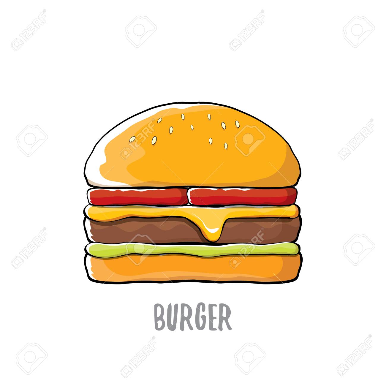 Vector Cartoon Burger With Cheese Meat And Salad Icon Isolated On White Background Royalty Free Cliparts Vectors And Stock Illustration Image 85864079