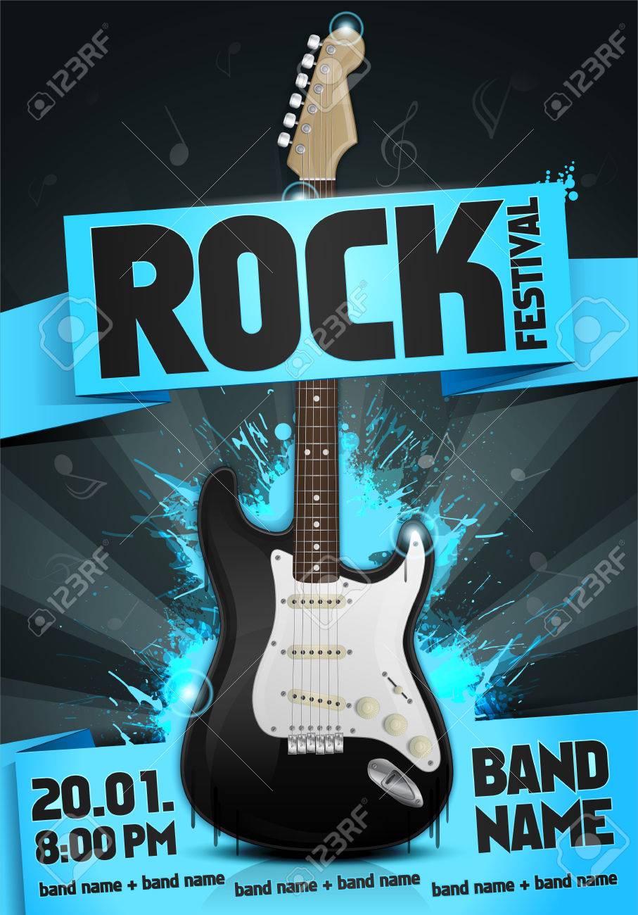 vector rock festival flyer design template with guitar royalty free guitar flyer background vector
