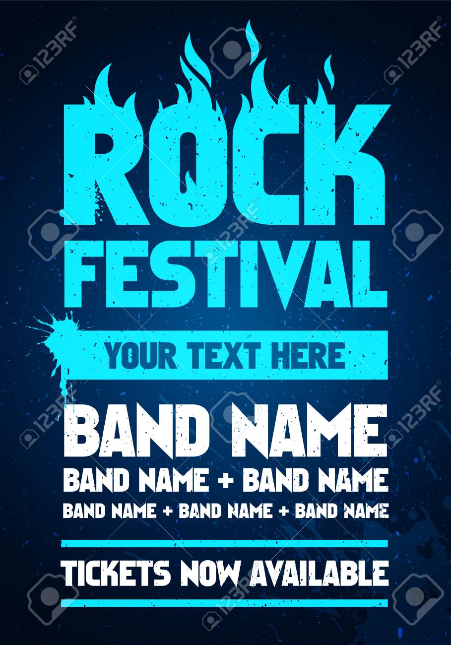 背景にテキスト 炎とクールなスプラッシュ効果とベクトルイラストブルーロックフェスティバルとパーティーチラシデザインテンプレート のイラスト素材 ベクタ Image