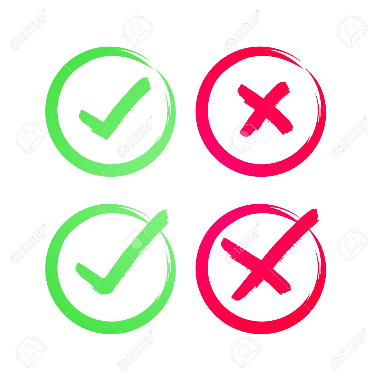 Free Vector Hand drawn stroke check mark and cross set