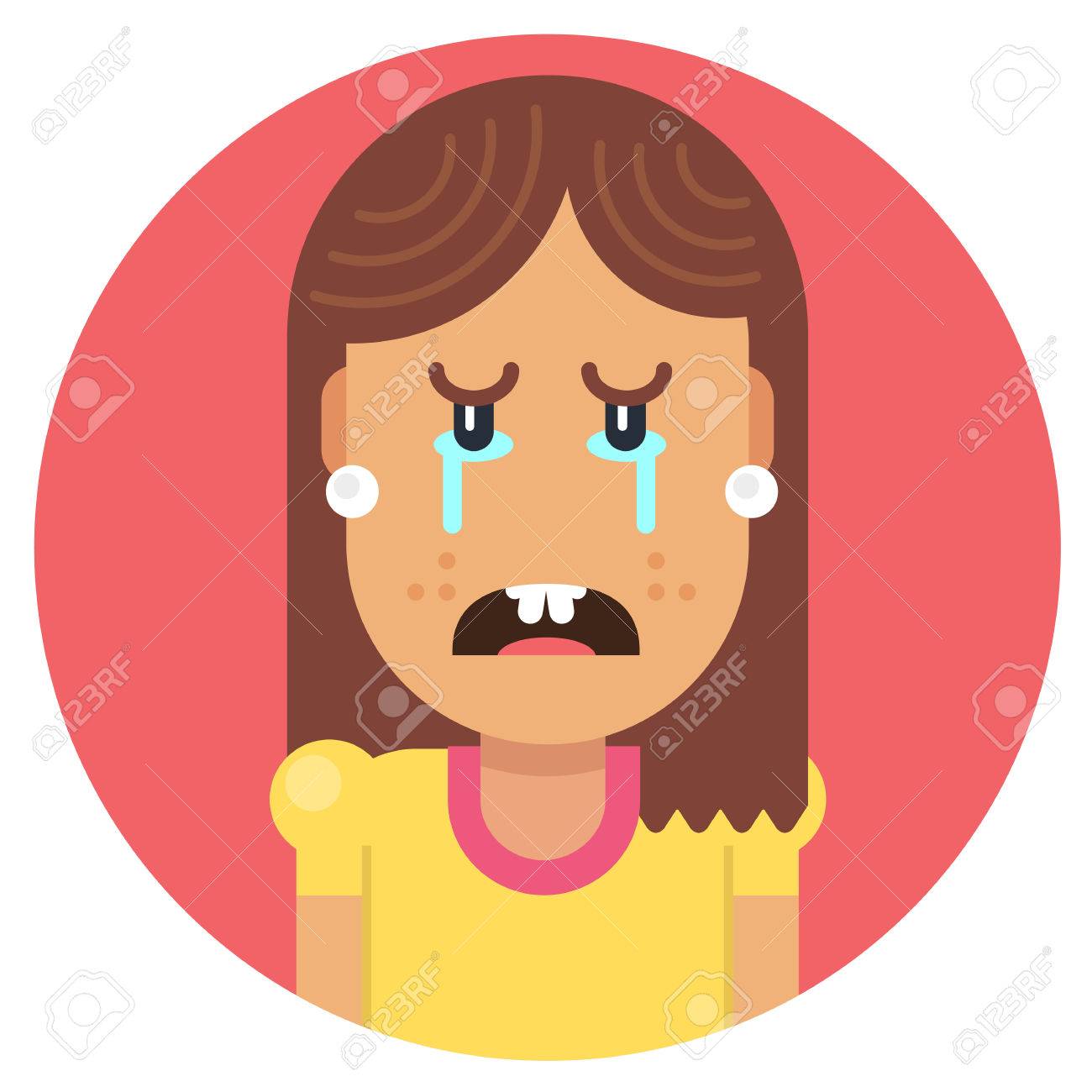 欲求不満から泣いている曲がった歯を持つ少女 フラット スタイルの完全に編集可能なベクトル イラスト のイラスト素材 ベクタ Image