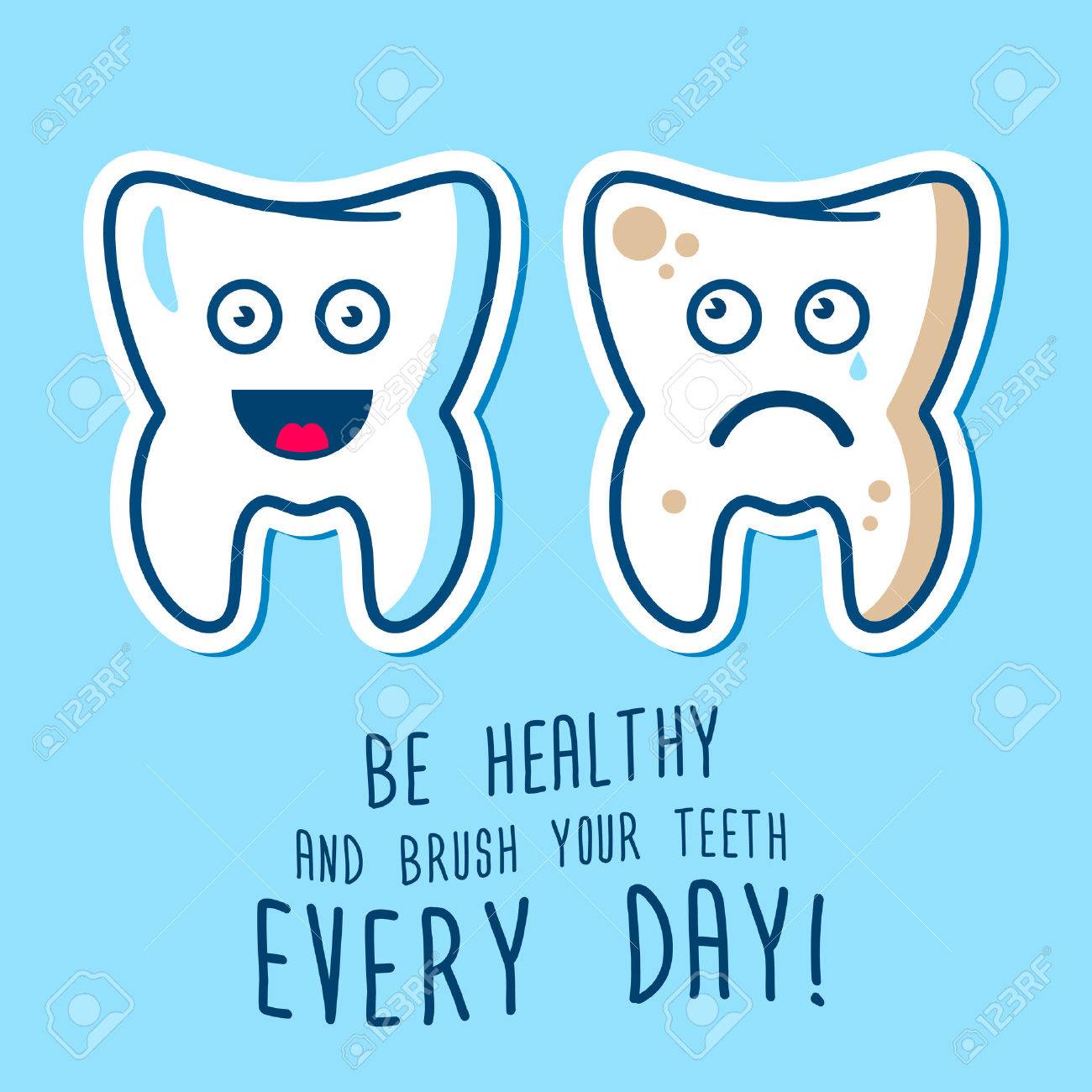 Vector illustration of the dirty ill and jpy healthy teeth, blue and red toothbrashes on a sky background. Fully editable illustration. Perfect for children illustrations, medcine care, images etc. - 40949603 Vector illustration of the dirty ill and jpy healthy teeth, blue and red toothbrashes on a sky background. Fully editable illustration. Perfect for children illustrations, medcine care, images etc. - 40949603