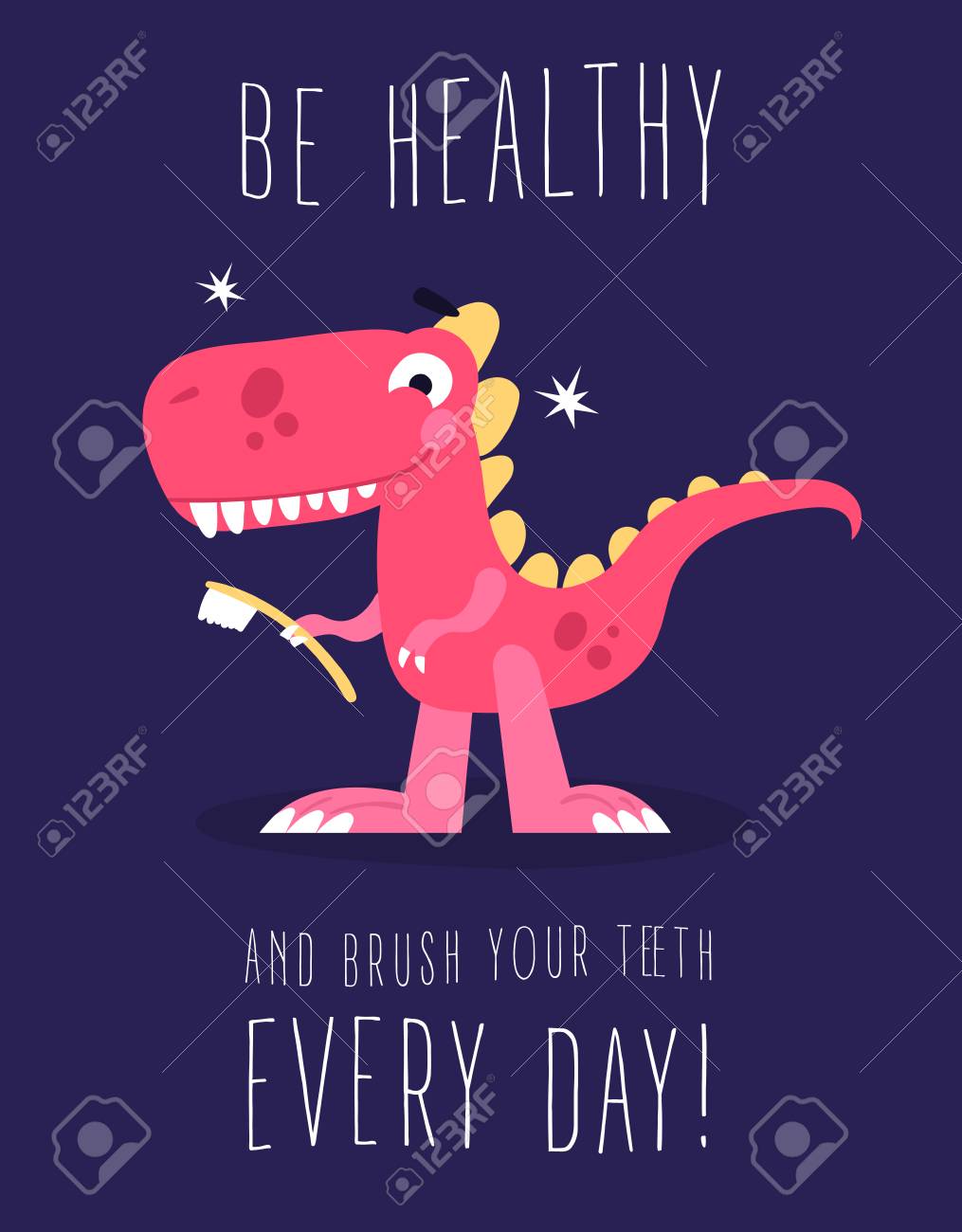 歯ブラシ付きのかわいい恐竜 児童書のイラストや子供のエダクタオンポスター 子供のポスターやカレンダーのための素晴らしいアイデア ベクターの図 の イラスト素材 ベクタ Image