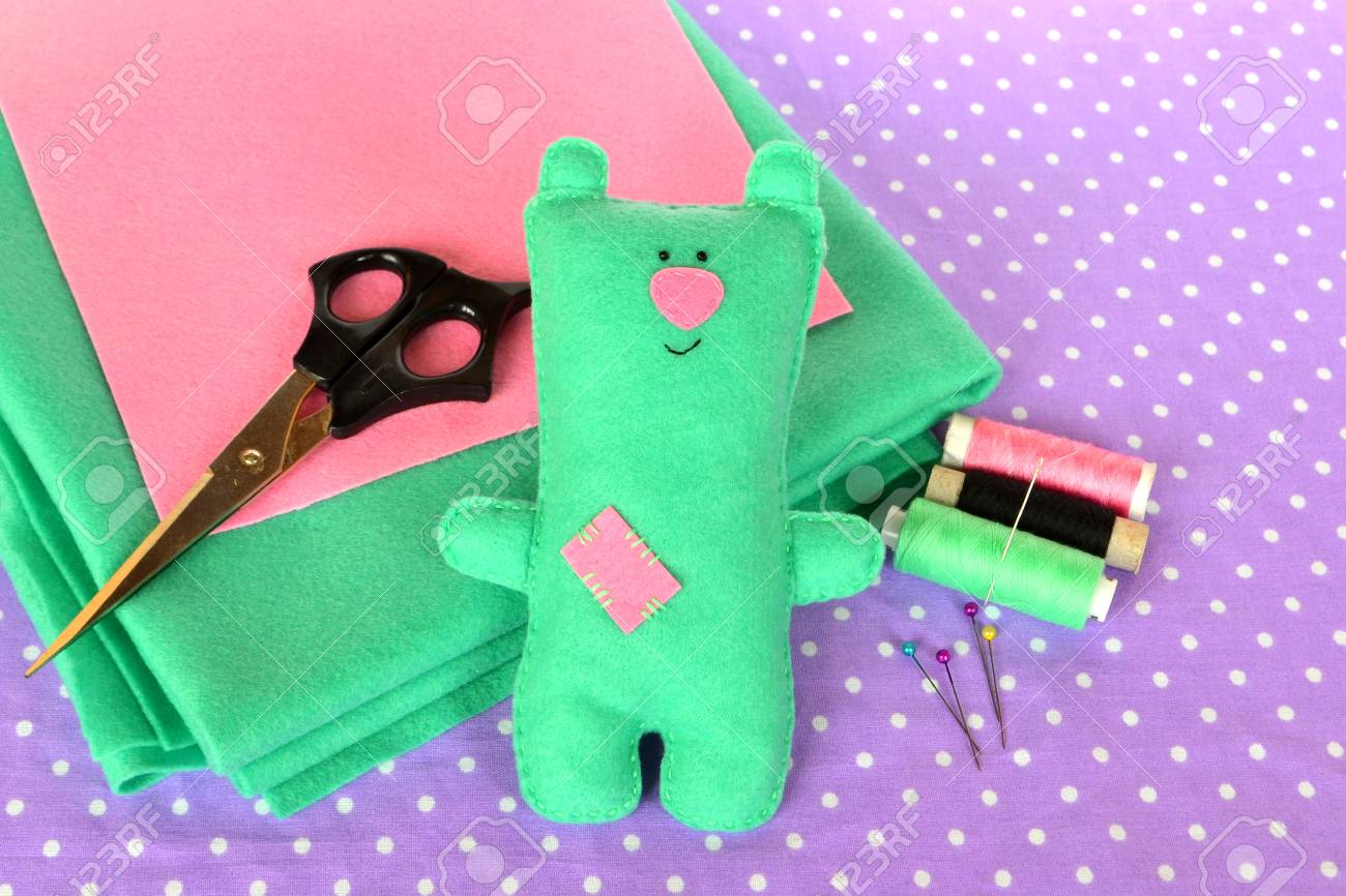 A Juguete Hechos Verde Ugzvpjslmq Fieltro Niños Oso De Peluche Lindo POn08wk
