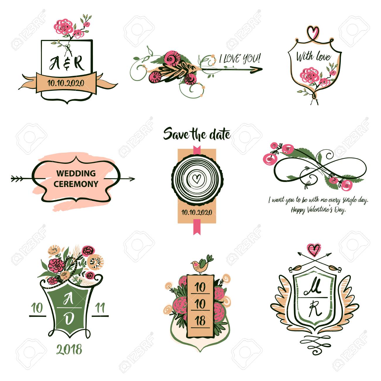 set vector logo isolated on white background for greeting card