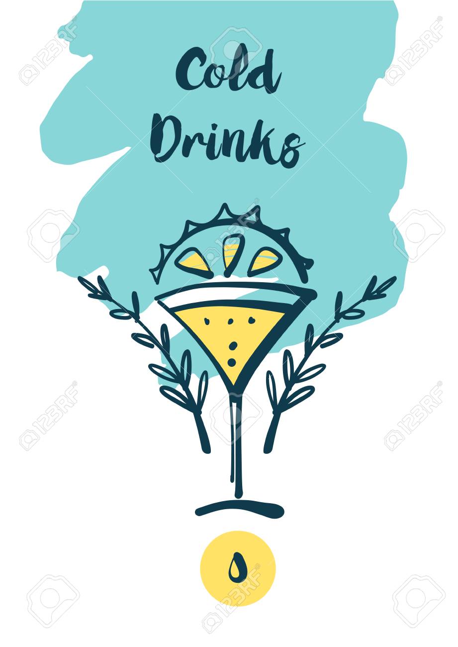 フリーハンドの描画イメージ夏のカフェ レストラン ビストロなどの冷たい飲み物のカクテル のイラスト素材 ベクタ Image