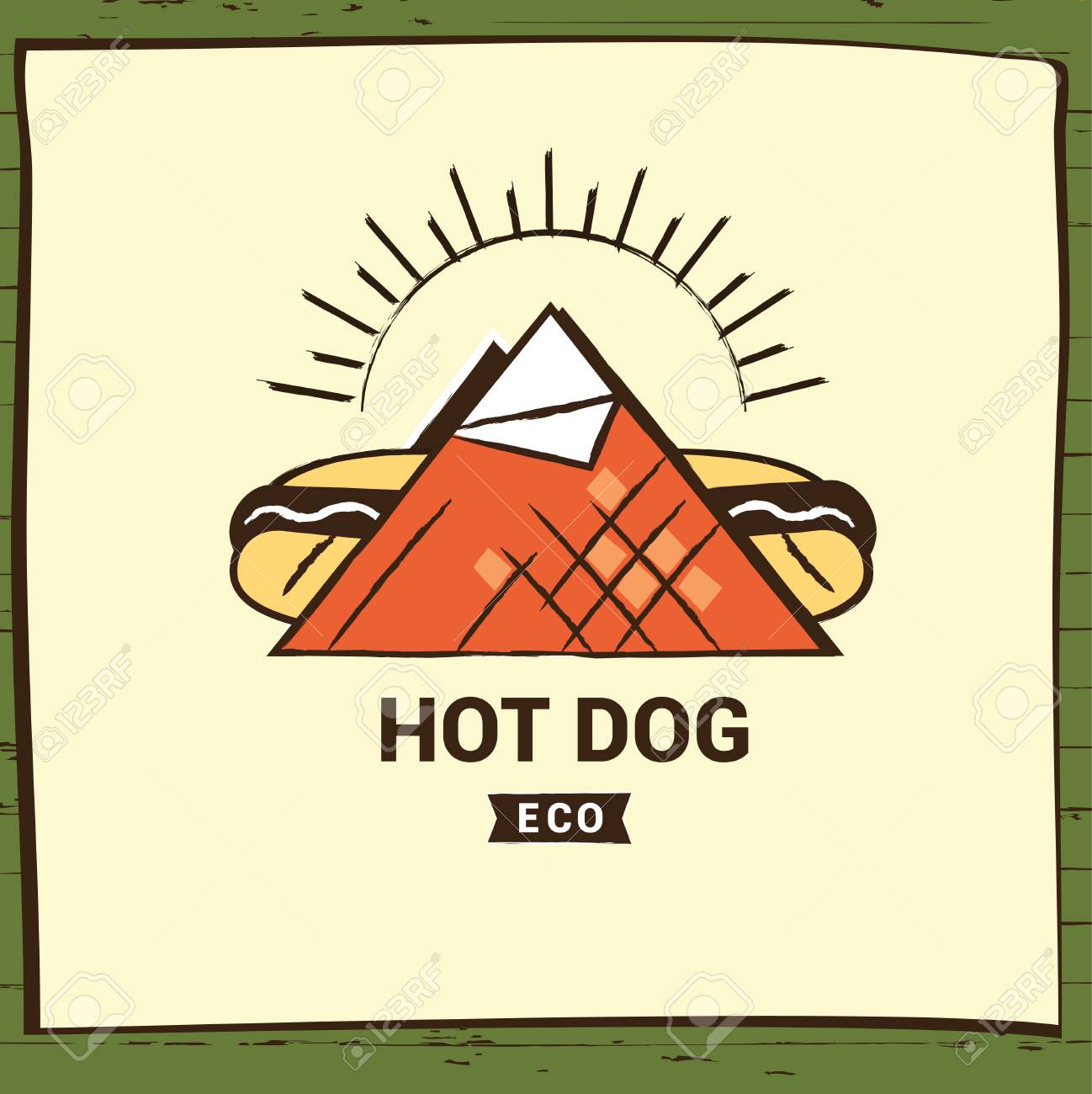 Elemento De Identidad Corporativa De Diseno Pancarta Poster Con El Logotipo De Hot Dog Para Eco Producto Natural Vector Logo Para Comida Rapida Ilustracion Para El Menu Del Cafe Restaurante En El