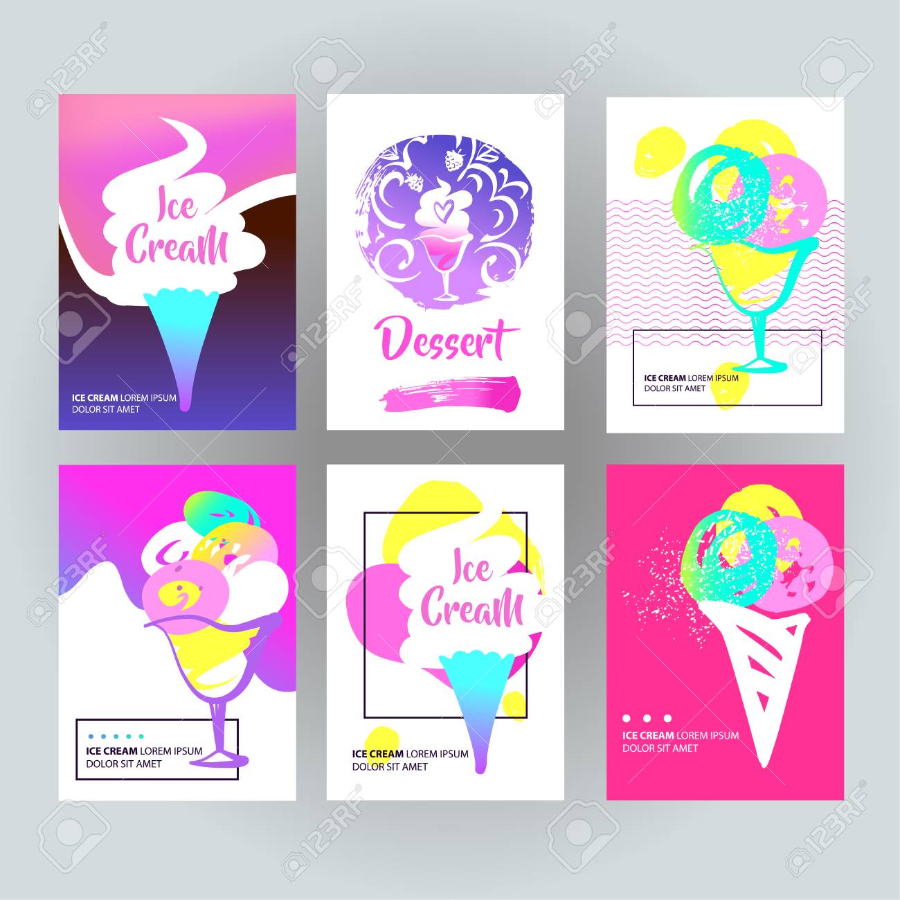 メニューカフェ パーラー 店舗 ショップ マーケットでのデザインチラシを設定します ヴィンテージスタイルのポスターをスケッチ 甘い冷たい冷凍デザート テンプレートバナー アイスクリーム付きパンフレット のイラスト素材 ベクタ Image 95041541