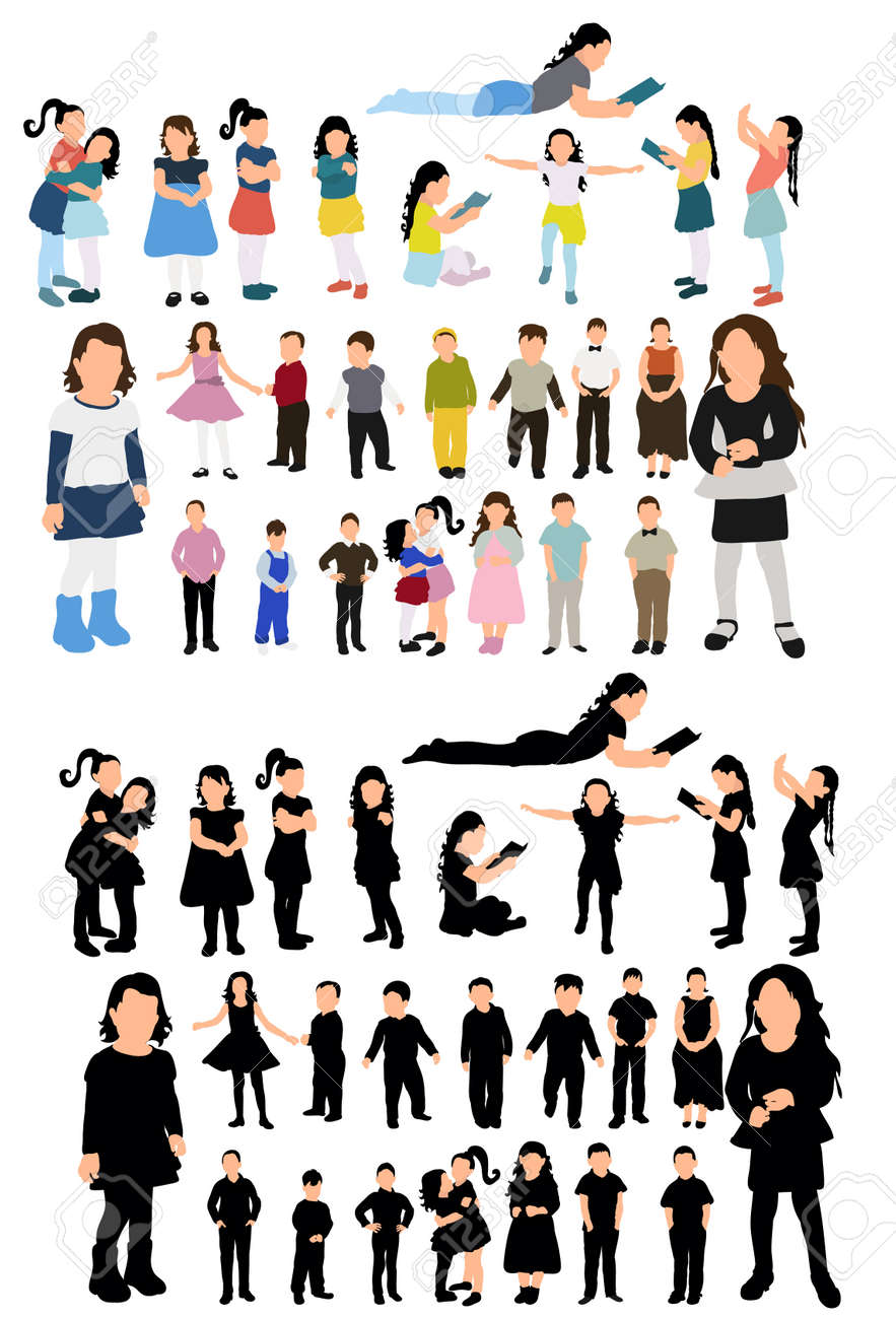 isometric people, children, silhouette - 154235237 isometric people, children, silhouette - 154235237