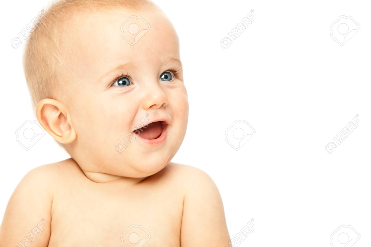 Beaux Cheveux Blonds Yeux Bleus Bebe Isole Sur Blanc Banque D Images Et Photos Libres De Droits Image