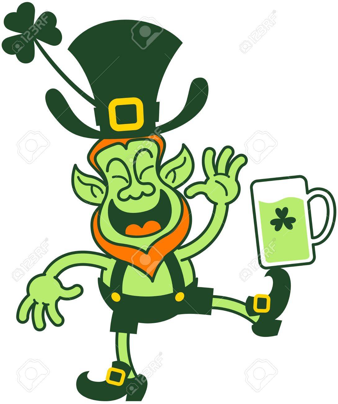 Lutin Irlandais Rire Tout En équilibrant Un Verre De Bière Sur Son Pied Clip Art Libres De Droits Vecteurs Et Illustration Image 18132403
