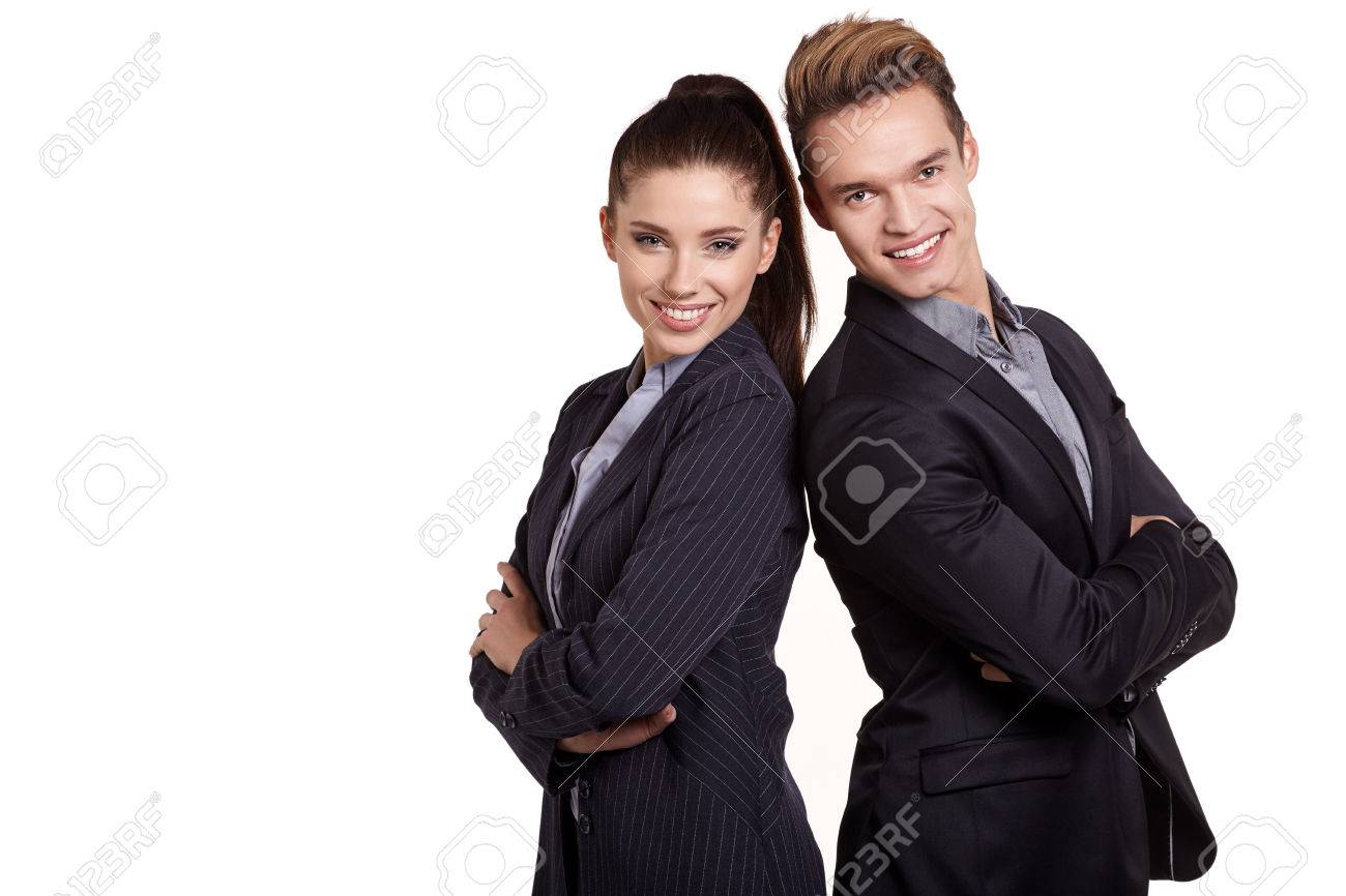Portrait Of Happy Business Couple Standing Together Isolated On White Background - 50504789 Portrait Of Happy Business Couple Standing Together Isolated On White Background - 50504789