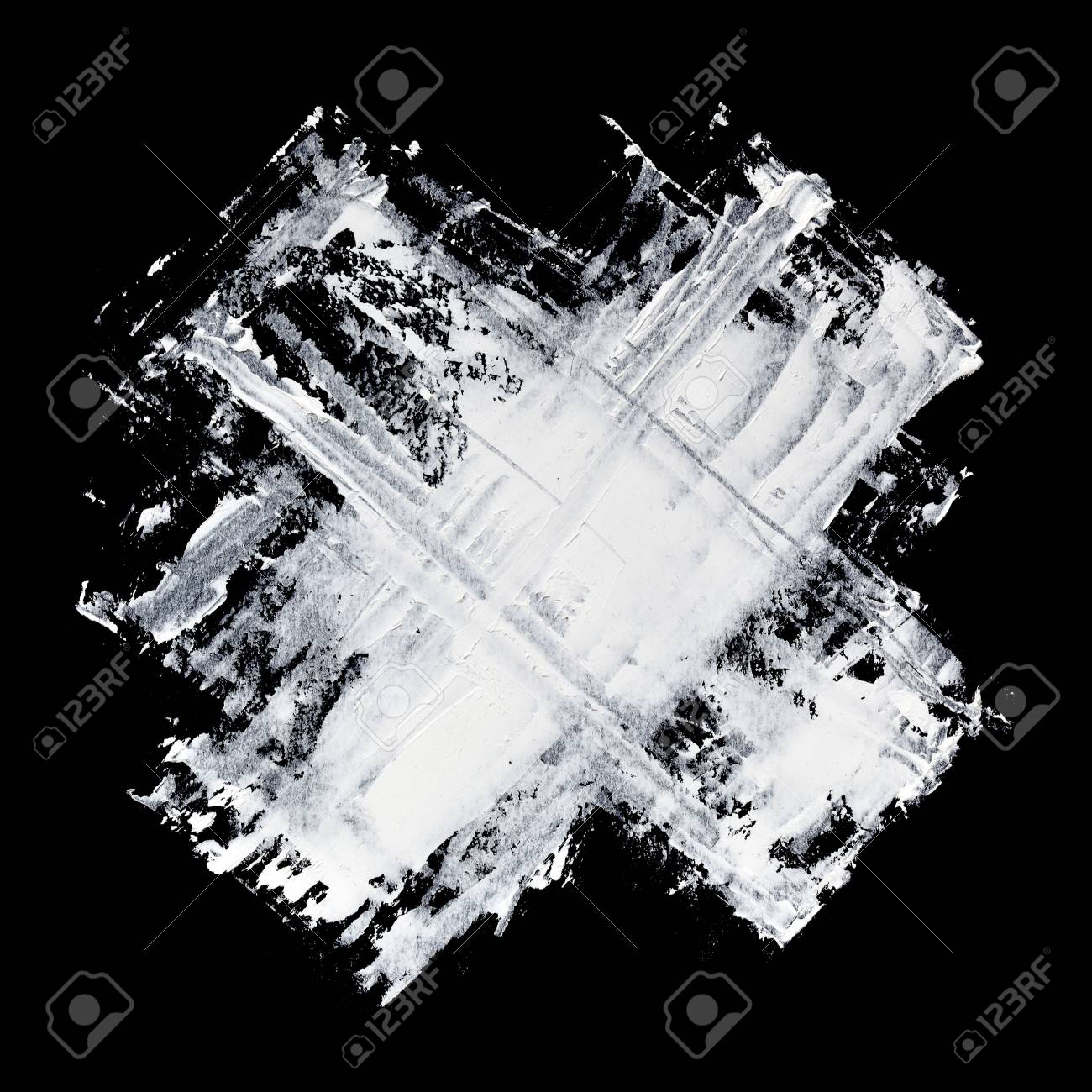 Cross White Paint Expressive Brush Strokes On Black Background Stock Photo Picture And Royalty Free Image Image