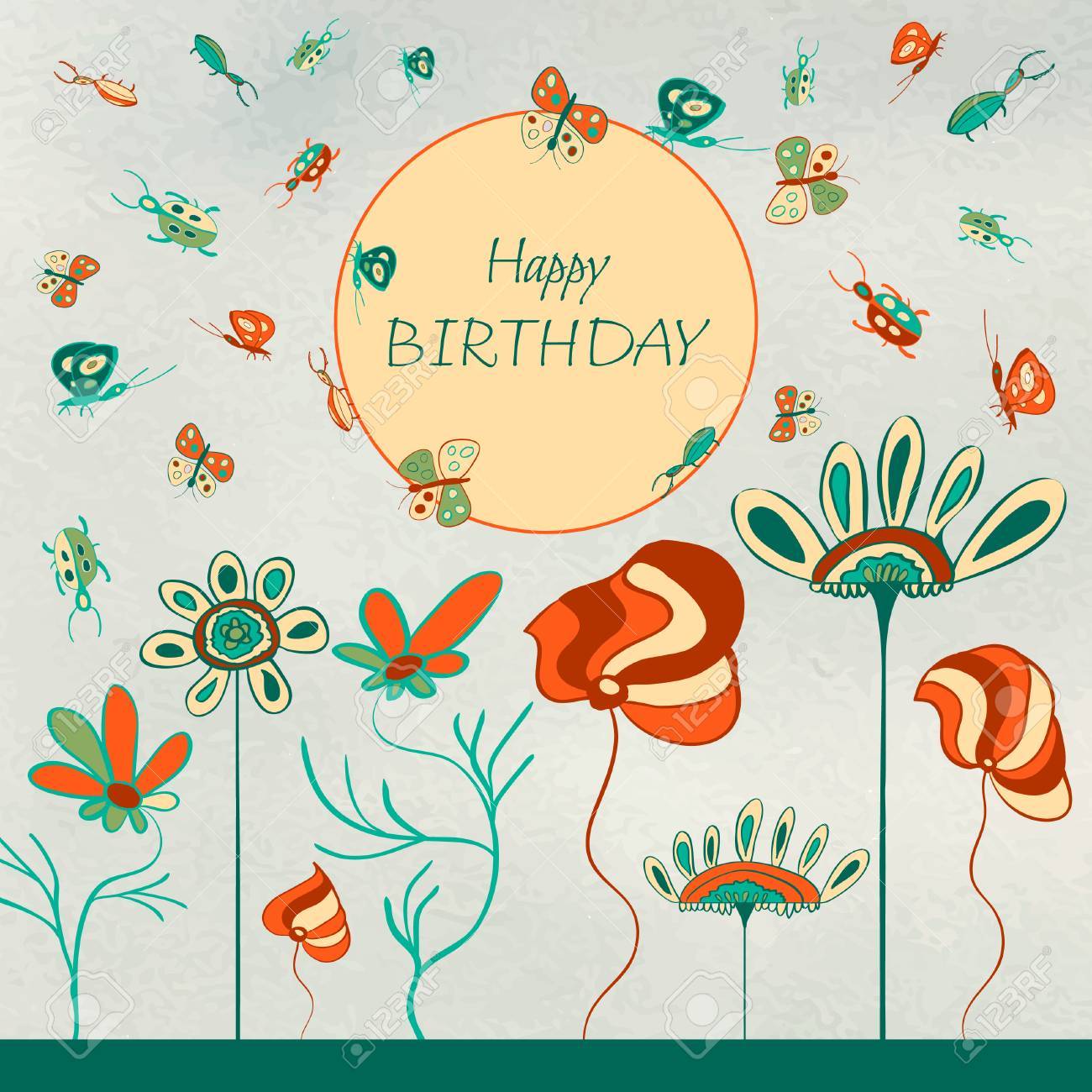Carte De Voeux Floral Bon Anniversaire Style Enfants Doodle Elements De Fleurs Coleopteres Et Papillons Clip Art Libres De Droits Vecteurs Et Illustration Image Carte De Voeux Floral Bon Anniversaire Style Enfants Doodle Elements De Fleurs Coleopteres Et Papillons Clip Art Libres De Droits Vecteurs Et Illustration Image