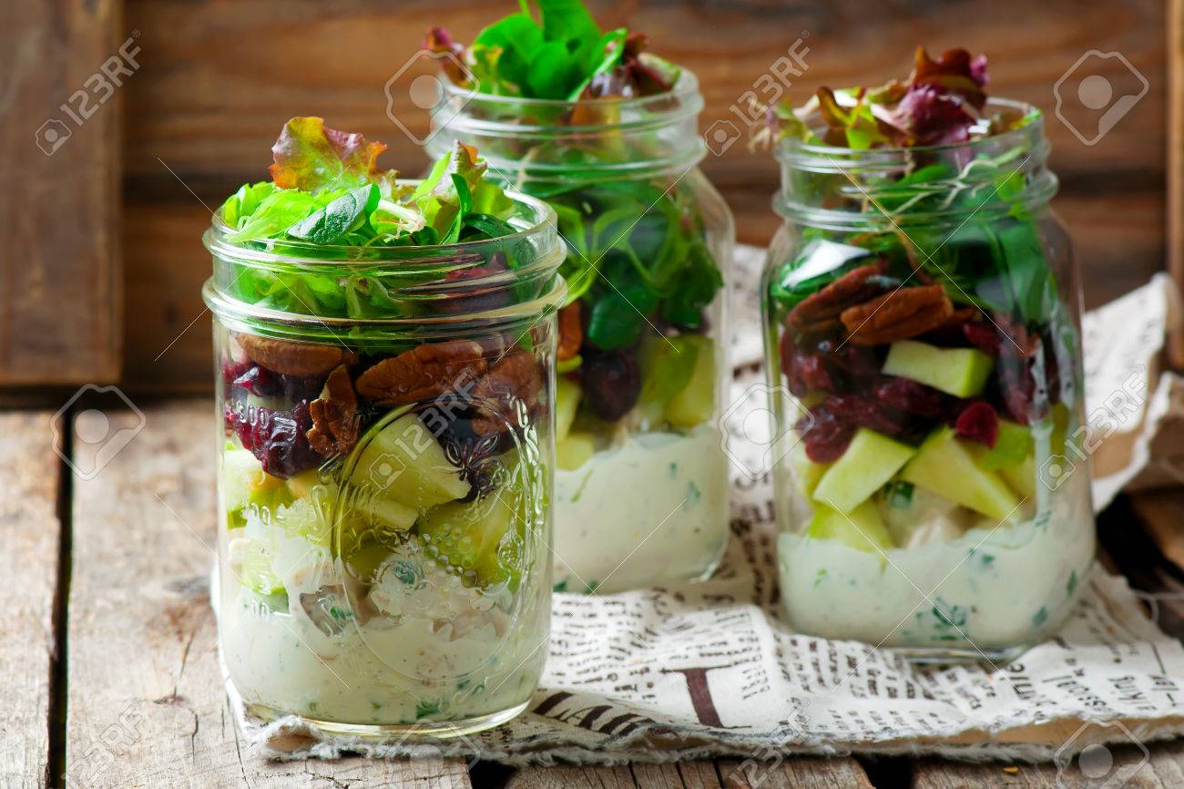 Chicken Apple And Pecan Salad In A Jar Style Rustic Selective Stock Photo Picture And Royalty Free Image Image 81082351