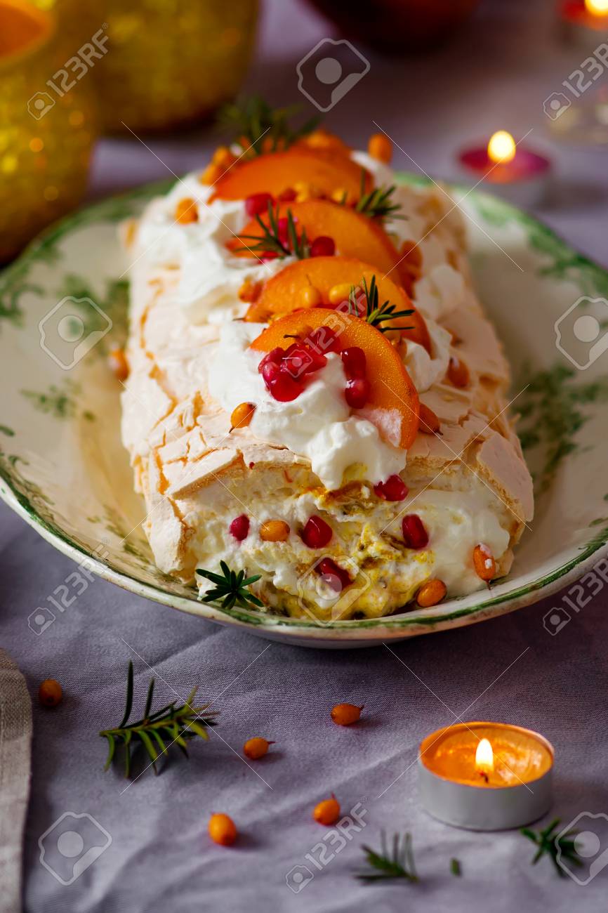 Winter Fruit Pavlova Roulade Style Vintage Stock Photo Picture And Royalty Free Image Image 98828112