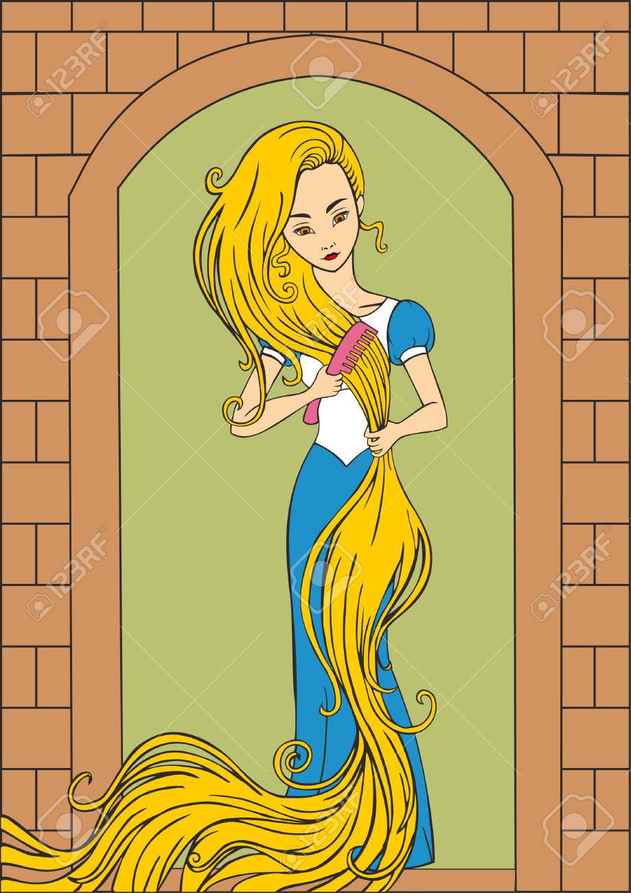 美しいラプンツェルの髪を梳くのイラスト素材 ベクタ Image 美しいラプンツェルの髪を梳くのイラスト素材 ベクタ Image