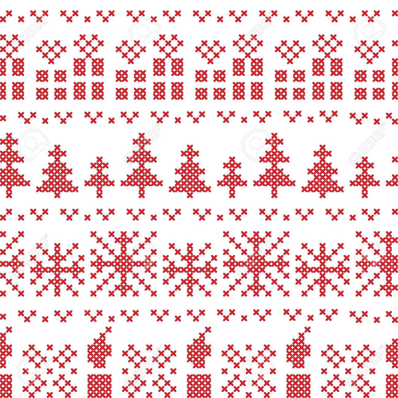 クリスマス北欧クロス ステッチ パターンのイラスト素材 ベクタ Image