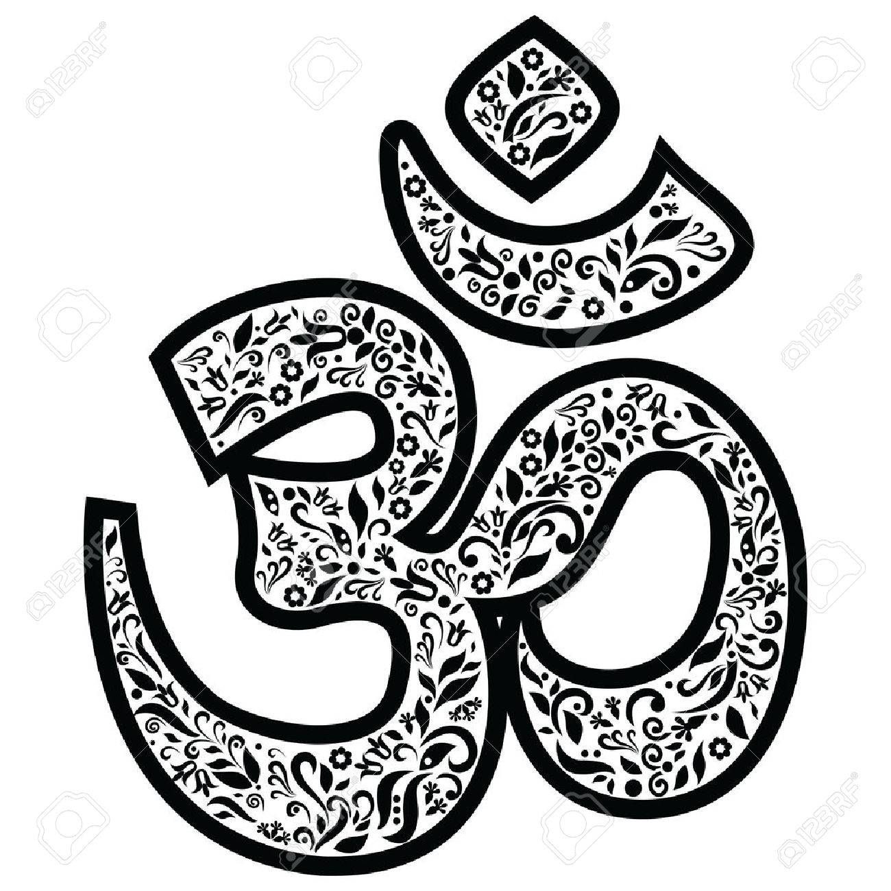 Om Zeichen Gott Die Schopfung Darstellt Und Die Einheit Aller In Buddhistischen Und Hinduistischen Religionen In Schwarz Und Weiss Mit Floralen Element Auf Tattoo Stil Verwendet Schopfung Lizenzfrei Nutzbare Vektorgrafiken Clip Arts Illustrationen