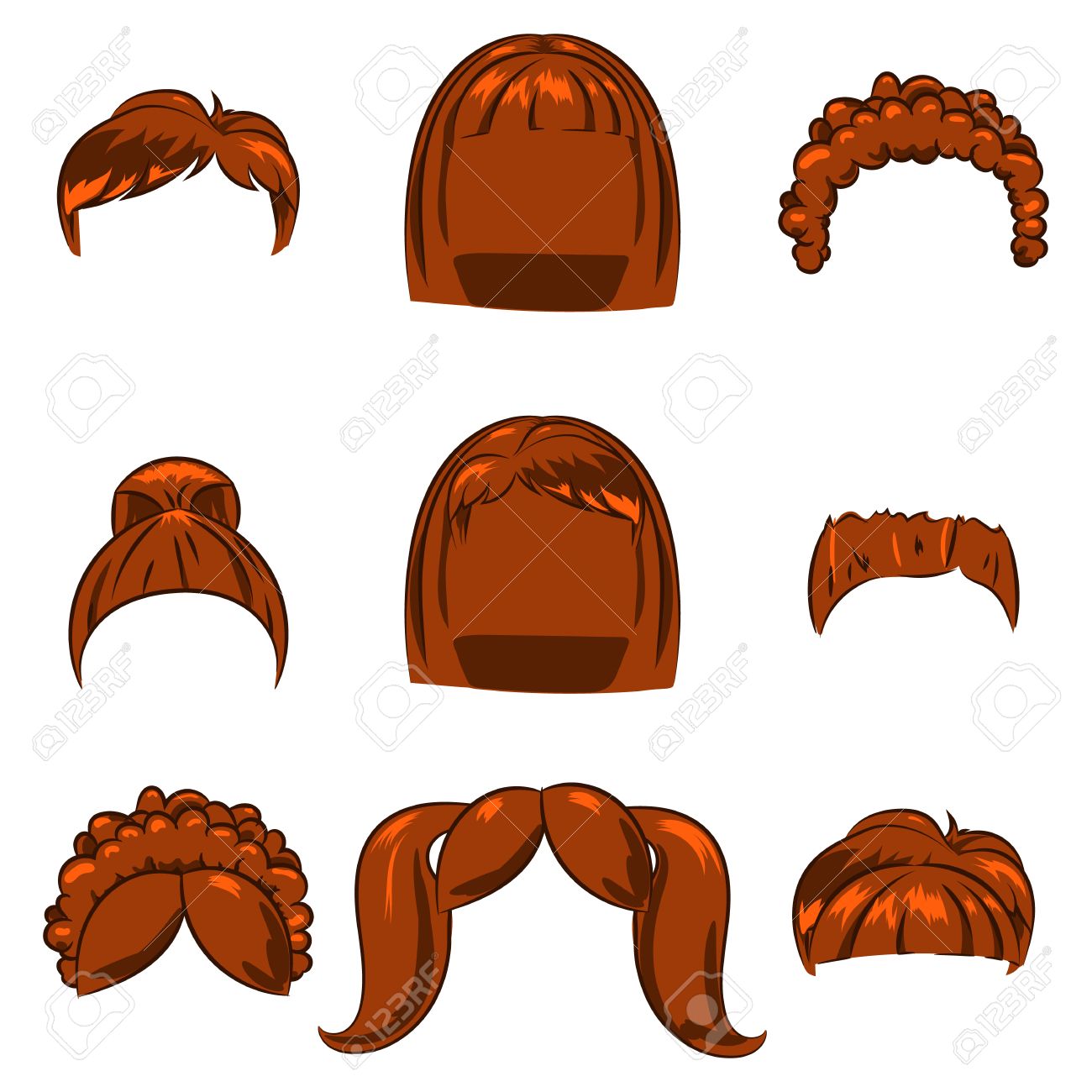 Peinados De Dibujos Animados De Los Niños Conjunto. Cabello Rubio Oscuro.  Ilustraciones Svg, Vectoriales, Clip Art Vectorizado Libre De Derechos.  Image 58039799.