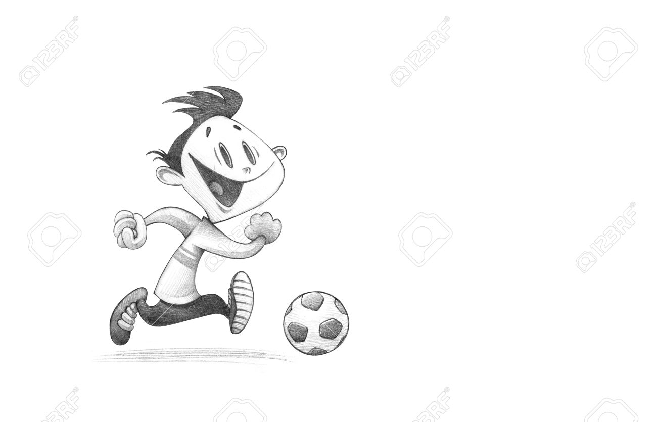 手描きのスケッチ イラスト 少年サッカーのドローイングを鉛筆 高解像度のスキャン まともなコピー スペース の写真素材 画像素材 Image 2394