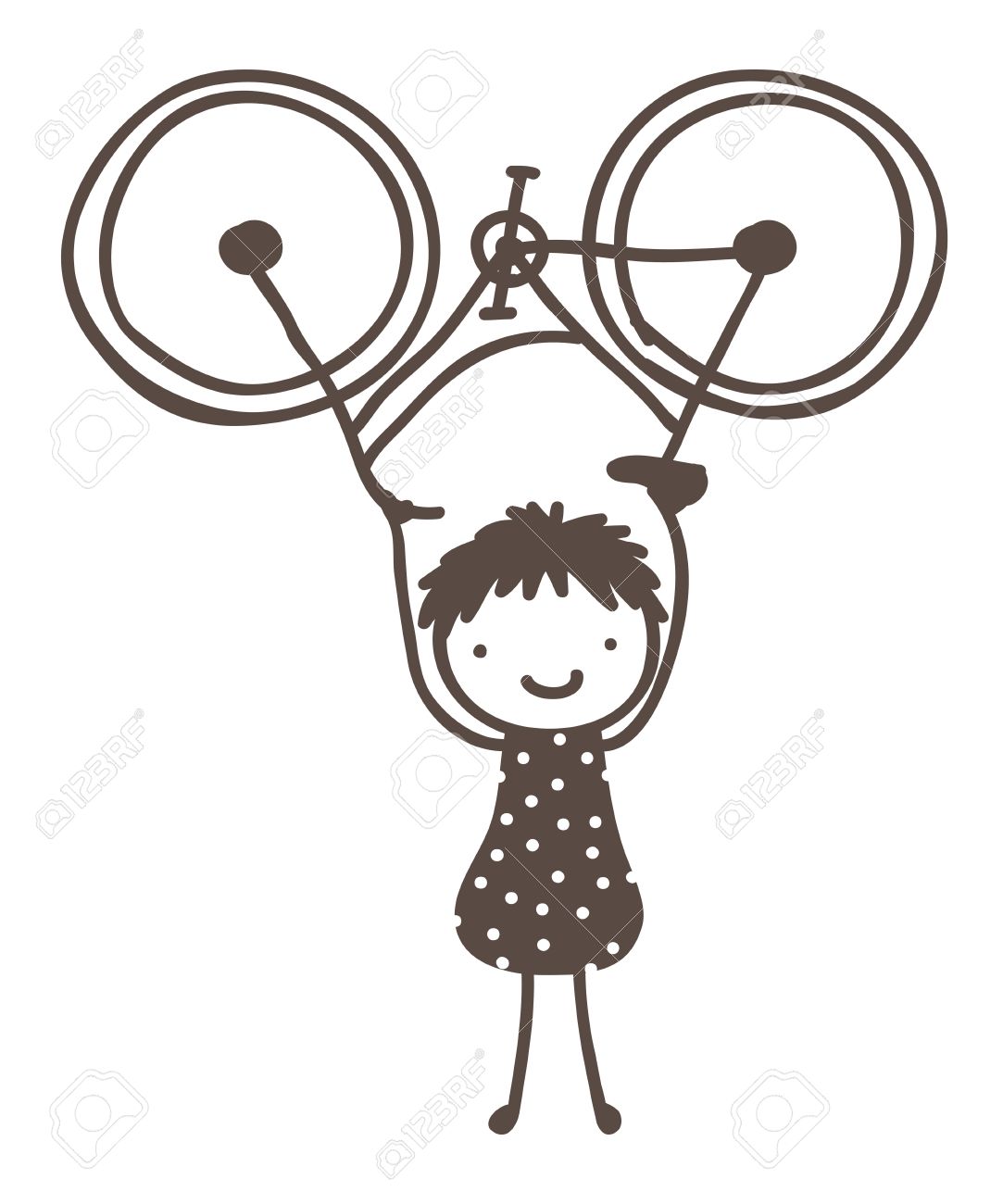 彼女の頭の上に彼女の自転車を持ち上げる少女のいたずら書き のイラスト素材 ベクタ Image