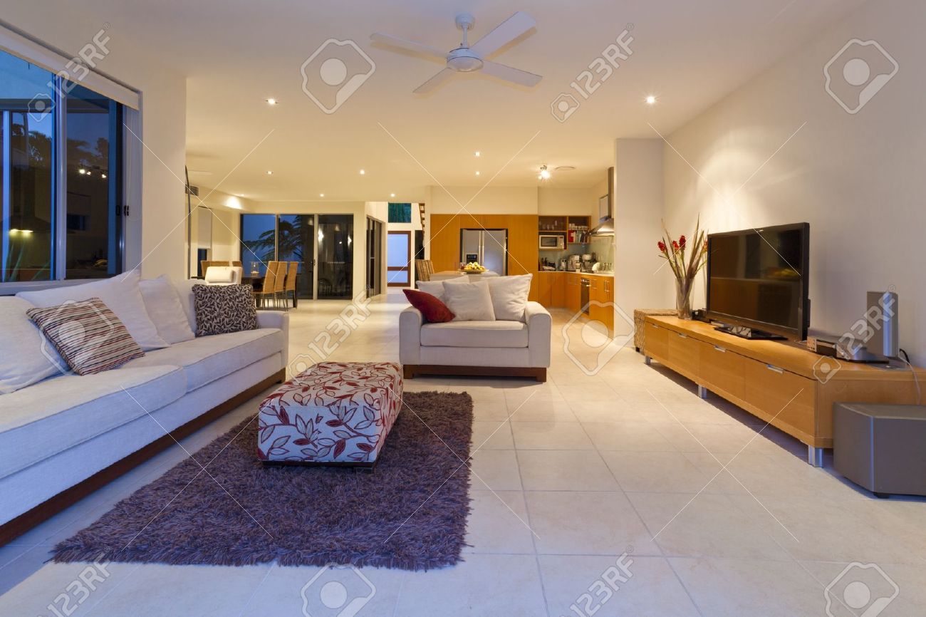 Stylish Living Room With Couch And TV In A Modern House Stock Stylish Living Room With Couch And TV In A Modern House Stock